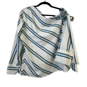 Charlie Charlie Charlotte Striped Single Shoulder Blouse White Blue Large